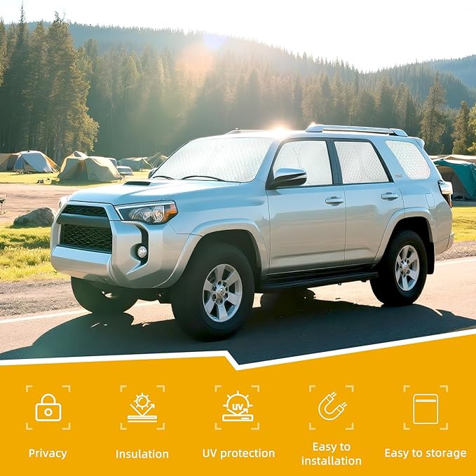 ZATOTOO Car Window Shades Toyota 4Runner 2017-2024 Custom Sun Shades Full Set Front Side Rear Triangle Window Covers Total Blackout Privacy UV Protection Heat Blocking for Camping Napping Long Parking