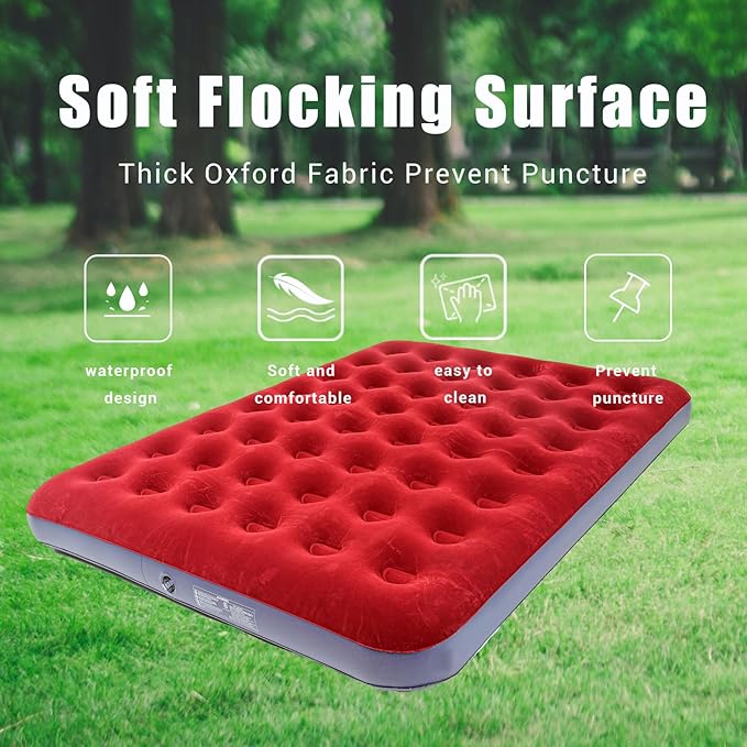 Onirii Queen Size Double Camping Air Mattress Bed with Air Pump,Inflatable Mattress,80"x 60"Thickened Portable Blow Up Air Mattress,Travel Sleeping Bed Pad for Camping Home Hiking