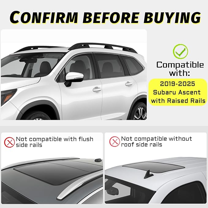 Car Roof Rack Cross Bars Compatible with 2019-2025 Subaru Ascent (for Raised Side Rails), Aluminum Lockable Roof Cross Bars for Kayak Bike Rooftop Cargo Carrier Bag Basket Luggage