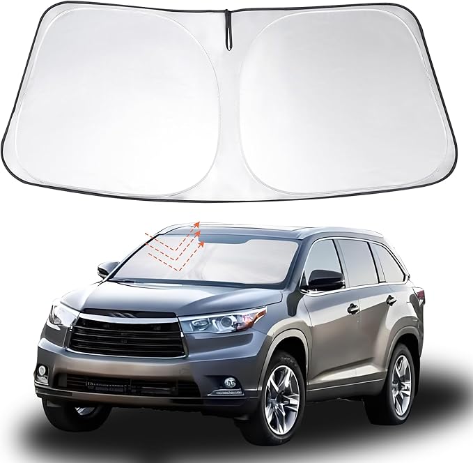 Windshield Sun Shade Custom Fit 2014 2015 2016 2017 2018 2019 Toyota Highlander Accessories Foldable Sunshade Sun Blocker Front Window Shades Covers Keep Car Cooler