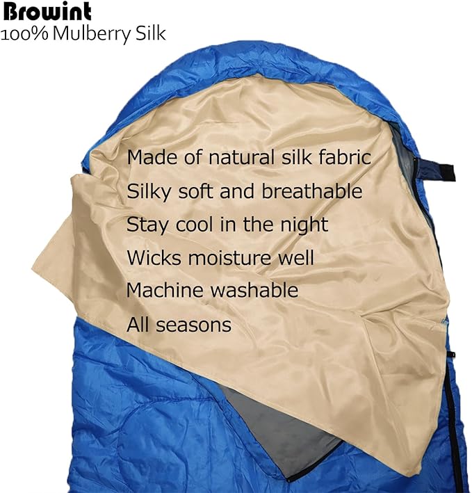 Browint Silk Sleeping Bag Liner, Silk Sleep Sack, Extra Wide 87"x43", Lightweight Travel Sheet for Hotels, More Colors for Option, Reinforced Gussets