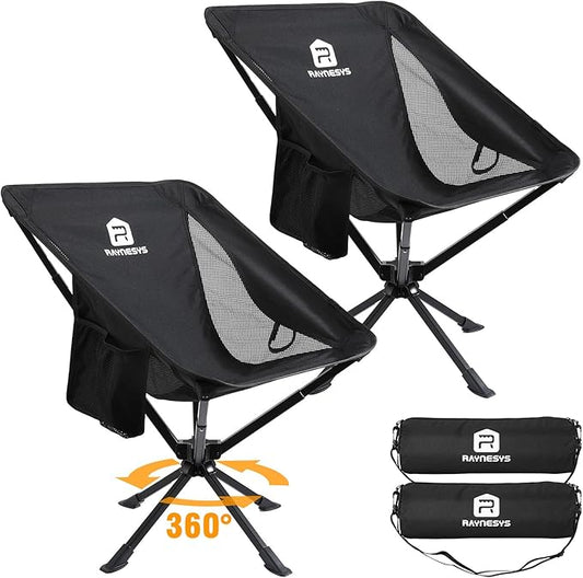 Raynesys Portable Camping Chair 2 Pack, 8 Seconds Quick Setup Folding Camping Chair, Flexible 360° Rotation, 3.8Lb Lightweight Travel Chairs for Easy Carry to Hiking, Sporting, Travel, Beach