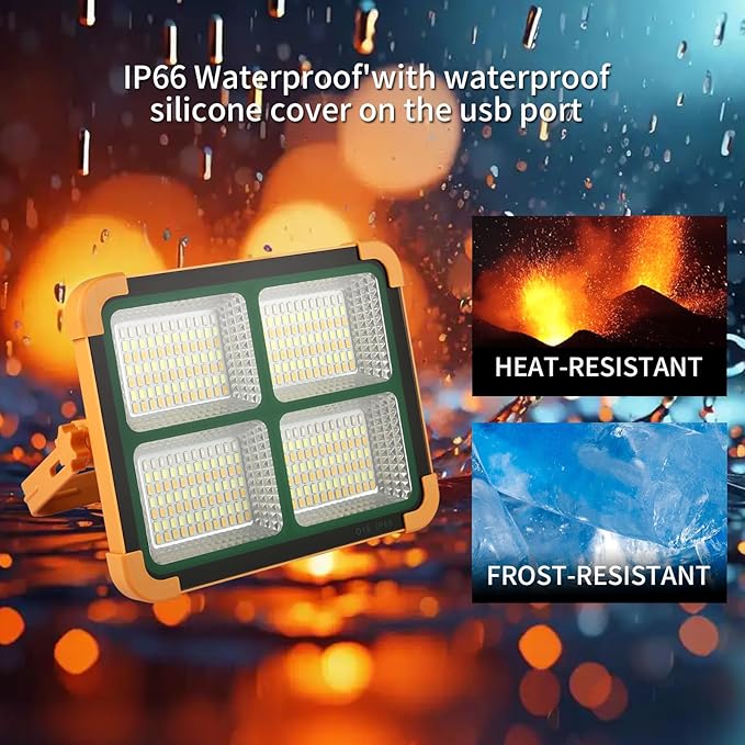 Solar Portable Rechargeable Work Light,16500mAh 120W Magnetic Flood Battery Work Light 10000LM Outedoor LED Camping Lights IP66 Waterproof for Job Site Repair,Camping, Hiking, Emergency