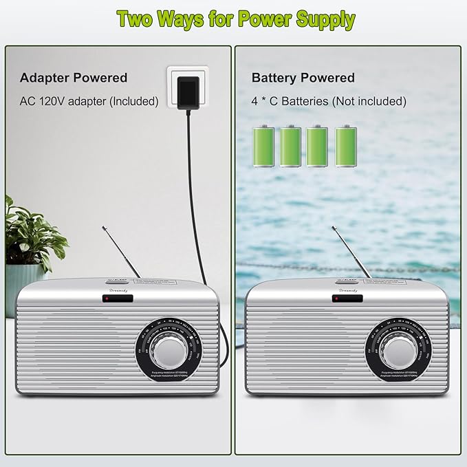 DreamSky Bluetooth Speaker Radio Sleep Timer, Hi-Fi Clear Extra Loud Sound, Portable AM FM Radio with Strong Reception, Plug in Wall or Battery Operated for Home/Outdoor, Seniors Small Gift
