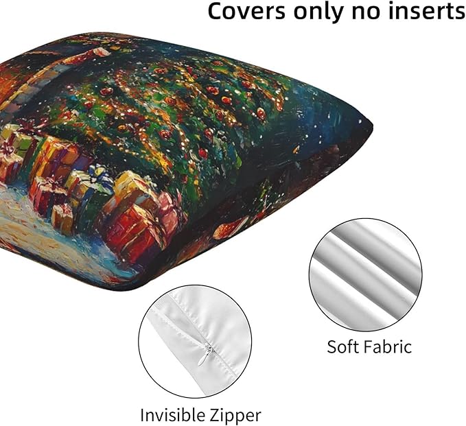 Christmas Tree and Fireplace Throw Pillow Covers 18x18 inch Set of 2 Xmas Pillow Case Cushion Cover for Home Sofa Couch Living Room Car Decor
