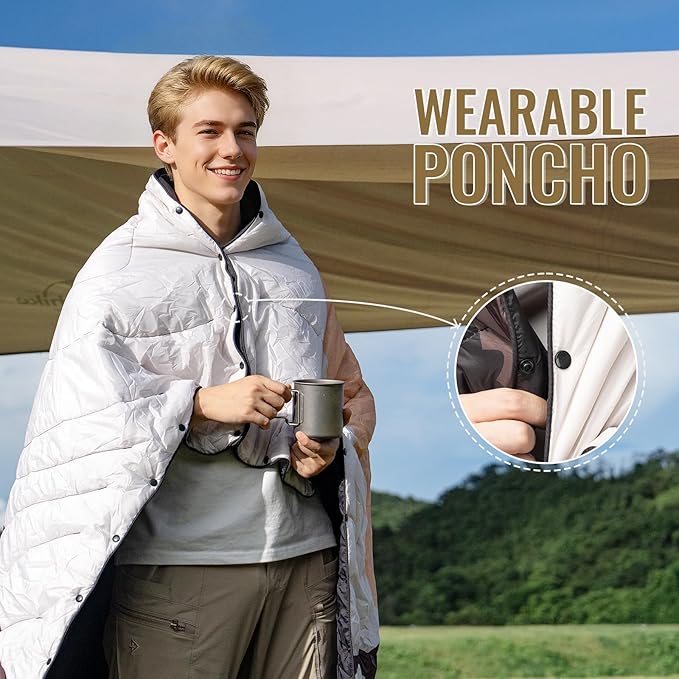 ONETIGRIS Ultralight Camping Blanket,Waterproof Stadium Blanket Poncho Packable Puffy Quilt Puffy Printed Camping Blanket with Snap Buttons & Corner Loops