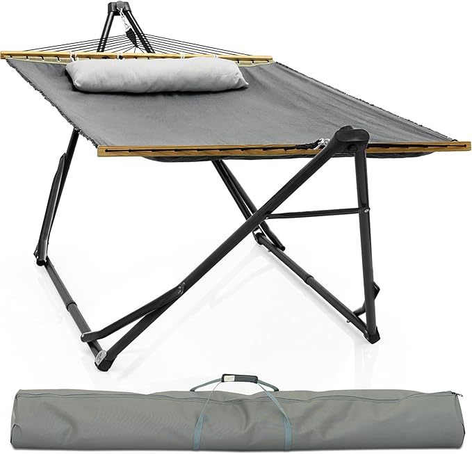 Tranquillo Unity Hammocks, Spacious and Comfortable Hammock Stand for 2, 800 lbs Capacity Steel Frame, Pre-Assembled with 30-Second Tool-Free Setup, No Screws Needed, Ideal for Indoor & Outdoor, Grey