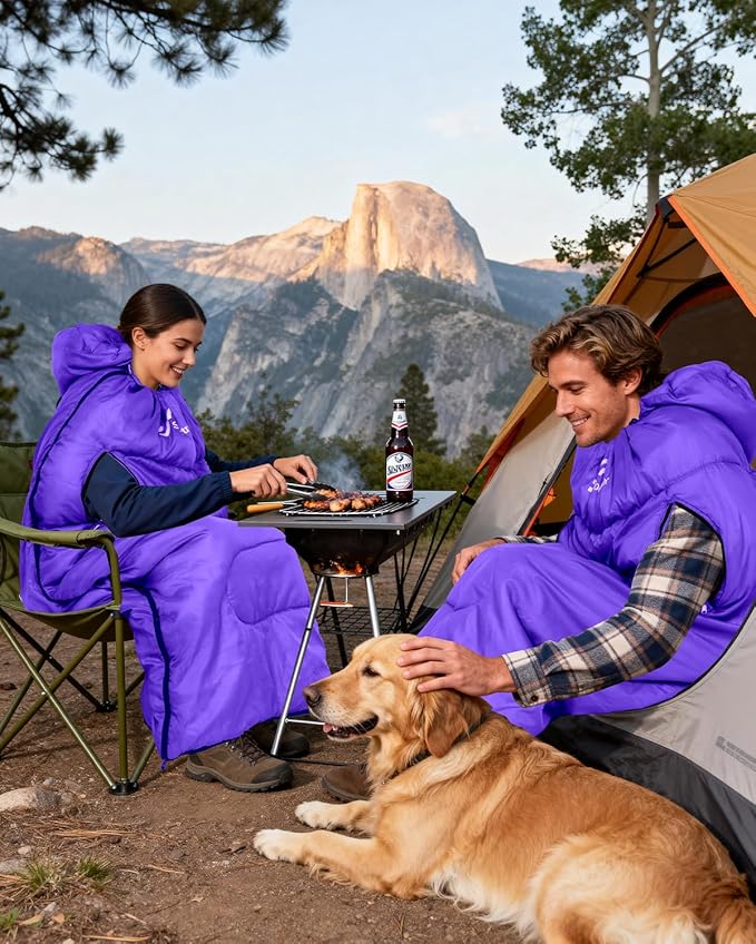 Sportneer Wearable Sleeping Bag for Adults & Kids – Walkable with Arm Zippers, Warm Weather & Cold Waterproof, Compact for Camping, Stadiums, Travel, Backpacking & Car Use