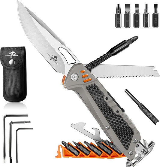 Purple Dragon Multitool,13-in-1 Pocket Knife with Sheath,Perfect for Camping, Hiking & Outdoor Use, Gift for Men Dad Husband– Grey