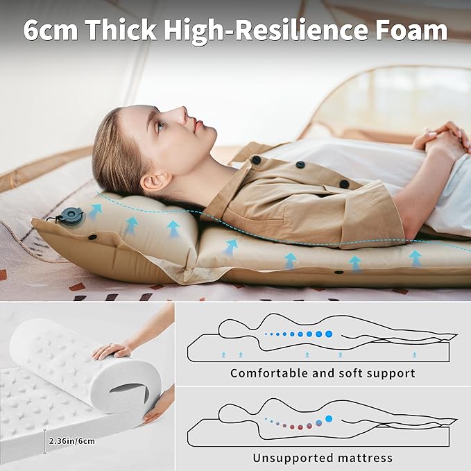 Naturehike Connectable Double Self Inflating Sleeping Pad, 1.18" Memory Foam Camping Pad, Backpacking Camping Mattress Pad for Tent, Travel, Car, Hammock