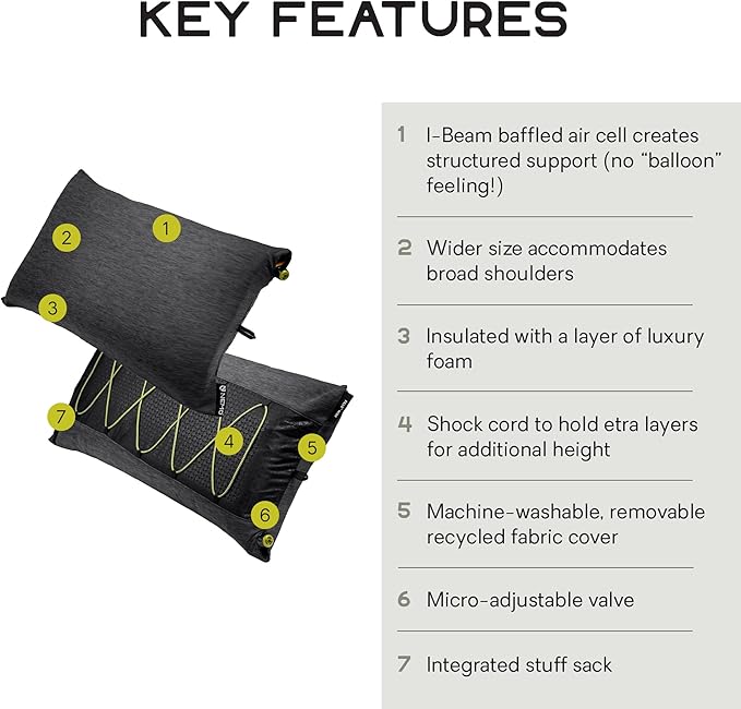 Nemo Equipment Fillo Wide Camping Pillow - Black Pearl/Birch Bud - One Size