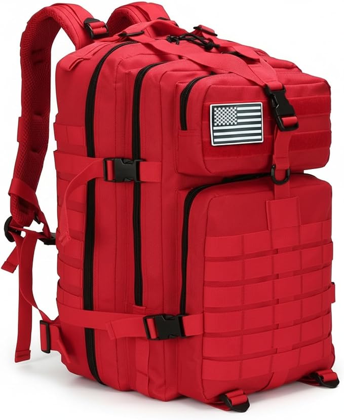 45L Military Tactical Backpack for Men & Women Bug Out Bag Assault pack Molle Daypack Hiking Trekking Rucksack(45L red)