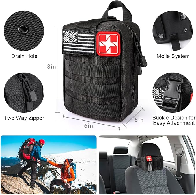 Survival Kit, 294 Pcs Survival Gear First Aid Kit with Molle System Compatible Bag and Emergency Tent, Emergency Kit for Earthquake, Outdoor Adventure, Hiking, Hunting, Gifts for Men Women