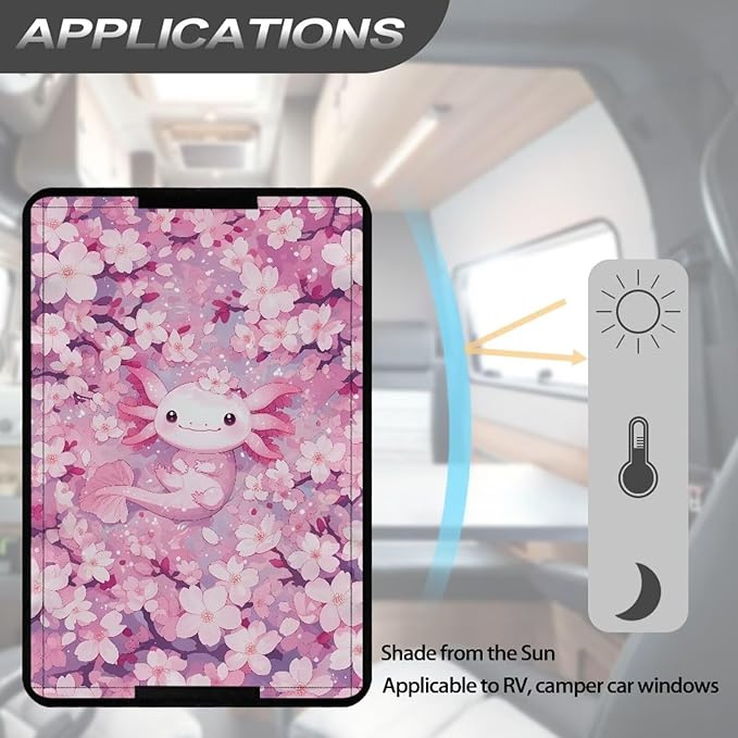 RV Door Window Shades for Inside Camper, Axolotl Print Portable Camper Trailer Blackout Window Cover Rv Door Shade Cover UV Rays Protection, RV Accessories for Outside