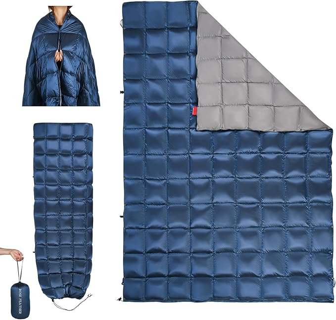 Down Camping Blanket - Lightweight, Packable, Warm & Puffy Outdoor Travel Quilt for Sleep, Hiking, Backpacking, Stadium, Festivals, Water-Resistant Sleeping Bag 55"x79"
