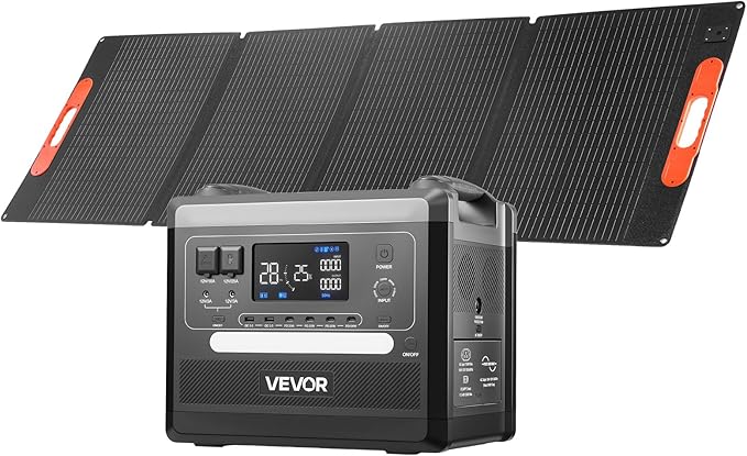 VEVOR Portable Power Station, 2400W Portable Solar Generator with 200W Foldable Solar Panel, 2160Wh Expandable LiFePO4 Battery Backup with 10 Output Ports & Adjustable Input Power for Home Camping RVs