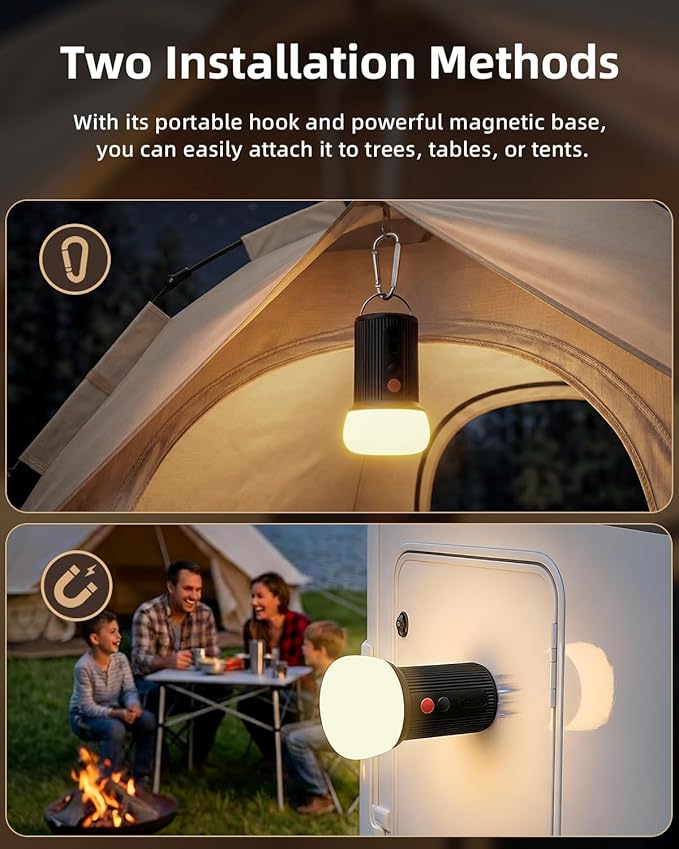 EZVALO LED Rechargeable Camping Lantern, 6000mAh Emergency Outdoor Tent Light for Camping, IPX5 Water Resistant Portable Tent Lantern for Hiking, Backpacking, Fishing, Hurricane, Outages (Black)