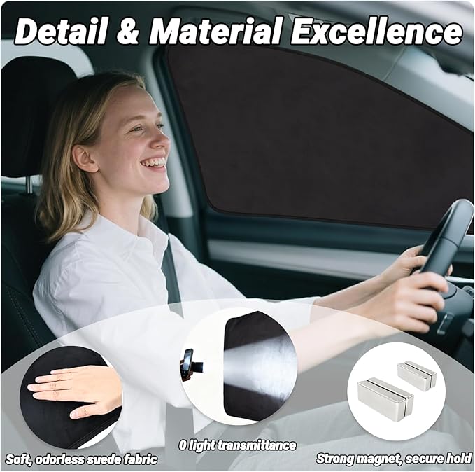 XCBYT Car Window Shades for 2019-2024 Toyota RAV4, Suede Fabric Car Window Covers for Privacy, Custom Fit Design Without Built-in Steel Rings, UV & Heat Protection, Magnetic Installation