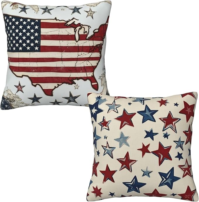 American Vintage Map Throw Pillow Covers 18x18 inch Set of 2 Pillow Case Cushion Cover for Home Sofa Couch Living Room Car Decor