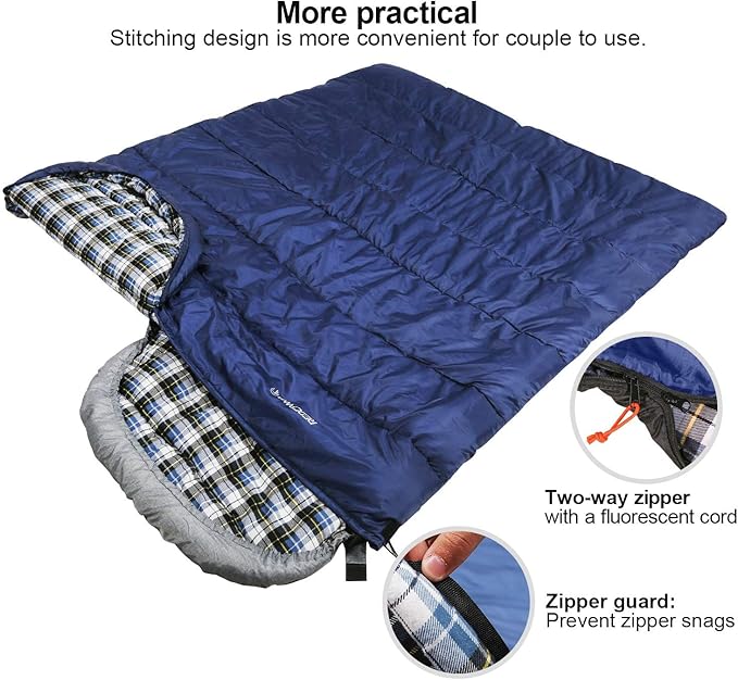 REDCAMP Flannel Sleeping Bag for Adults, Comfortable Cotton Sleeping Bags for Camping with Detachable Hood, Red/Grey/Blue/Black