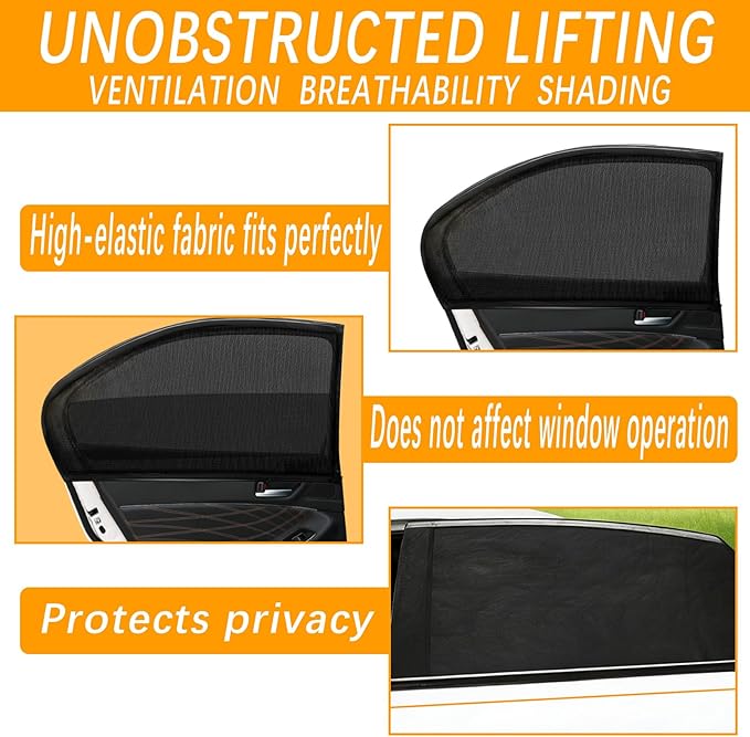 2 Pack Back Car Window Covers Shades Car Side Window Sun Shades,Sunshade for car Window Baby, UV Protection Breathable Spandex Window Covers, Universal Fit Most (99%) of Cars(Medium 39.5"x20")