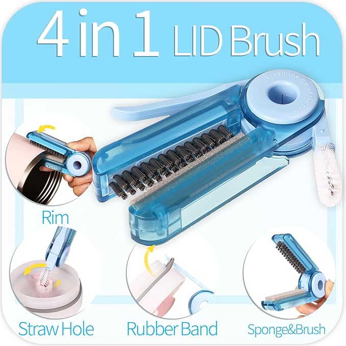 Silicone Cleaning Brush Kit - Water Bottle Brush with Long Handle Heavy Duty Straw Cleaner Brush, 4 in 1 Multipurpose Cup Cleaner Kit for Thermos, Sport Bottles, Coffee Mugs