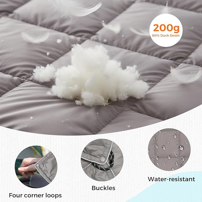 SUNNYFEEL Outdoor Camping Blanket,52"x78", Lightweight Down Waterproof Nylon Blanket Quilt for Traveling Hiking Picnic Stadium Beach Party，Grey