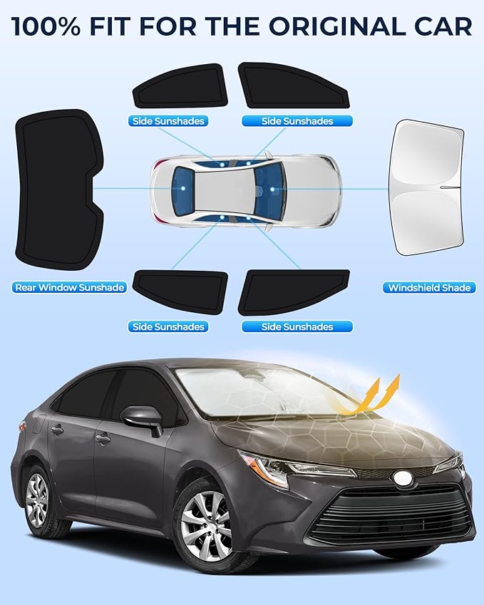 for Toyota Corolla 2020-2024 Car Window Shades, 6pcs Privacy Sun Shade Set for Front Windshield Side and Rear Windows, Full Window Covers Keeps Vehicle Cool for Camping Napping