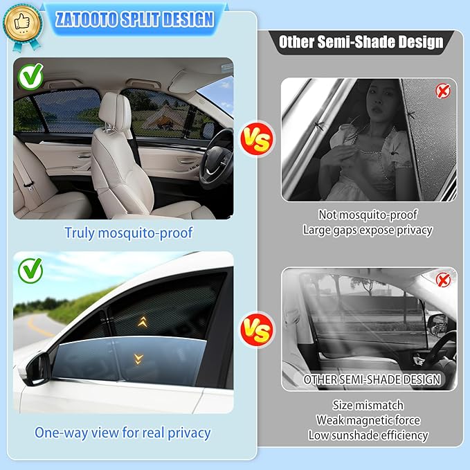 ZATOOTO Car Window Shades for Toyota Corolla 2019-2024, Side Window Cover Sunshade for Corolla Front Window Split Design Car Window Screen for Camping UV Sun Blocker Privacy Ventilation Bug-Free