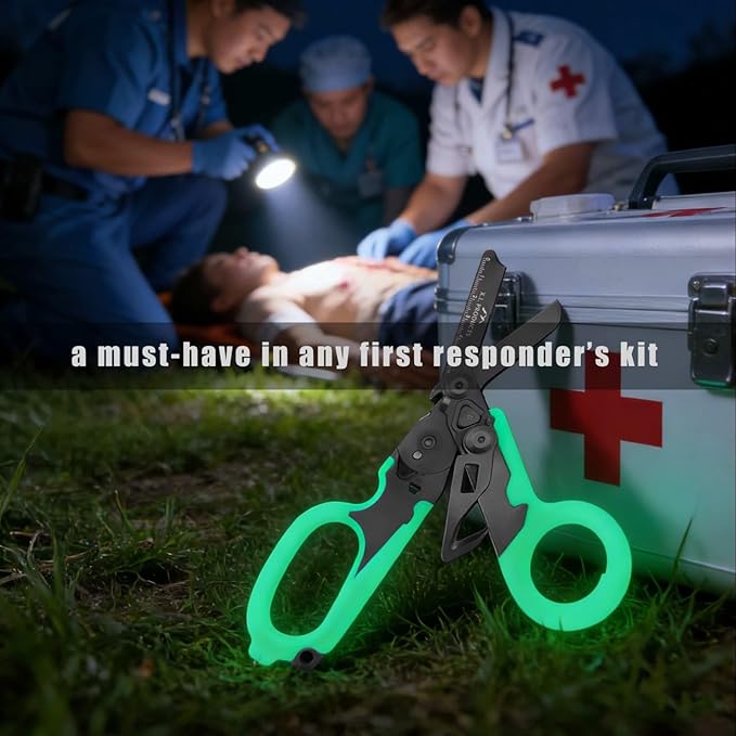 6 in 1 Multifunctional Trauma Shears Foldable with Strap Cutter | Heavy Duty Stainless Steel Emergency Response & Survival Shears With Holster | Medical Trauma shears Tactical | Purple
