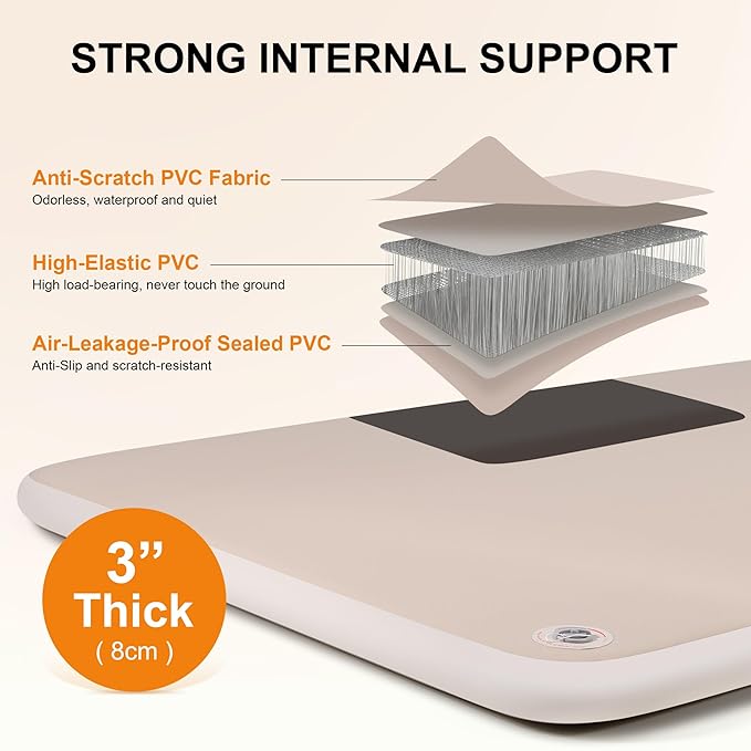 TOBTOS High-Support Full Size Camping Air Mattress, 3" Thick No Sagging Inflatable Mattress with Manual Pump, Double Sleeping Pad for Camping, Home, Hiking