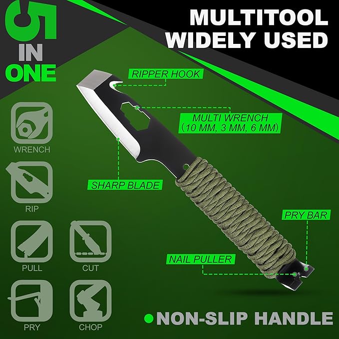 10" EDC Pry Bar Multitool, Large Prybar with Wrenches, Crowbar, Nail Puller, Bottle Openers Versatile Companion for Everyday Carry and Camping Accessories, Ideal EDC Tactical Gear