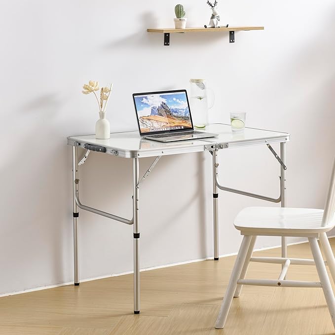 YUFIFAIRY Aluminum Camp Table, Folding Table Portable,Lightweight,Foldable with 2 Adjustable Height, Indoor Outdoor Table for Cooking, Picnic, 2 Heights, 36''L x24''W