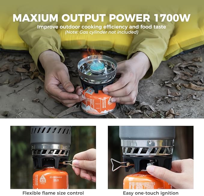 Camping and Backpacking Stove System Integrated Portable Camping Stove 600ML 1700W Lightweight Mini Outdoor Burner Camp Cooking gear for Hiking, Hunting,Trips and Fishing Khaki