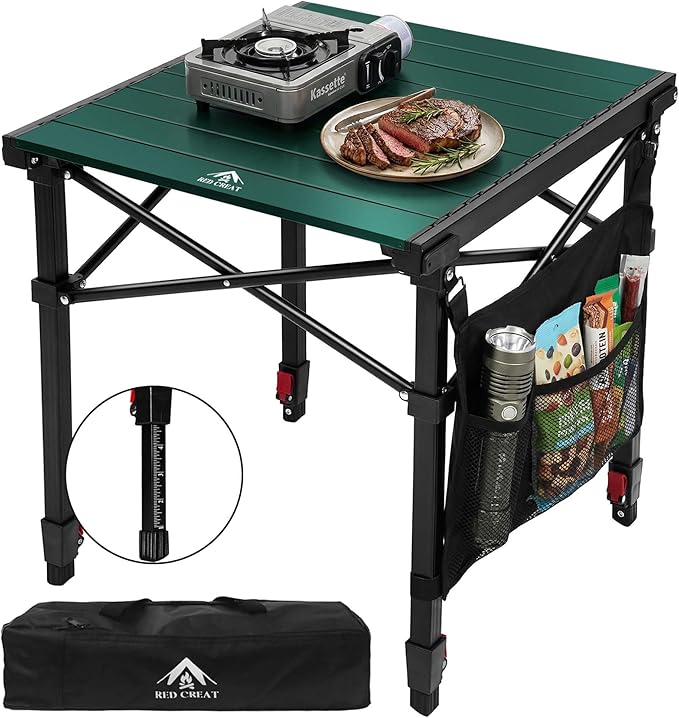 Camping Table Portable Foldable with Adjustable Height, Lightweight Collapsible Aluminum Roll-Up Camp Table with Storage Bag & Carry Bag, Heat-Resistant for RV Picnic BBQ Camping (Medium 20"×18")