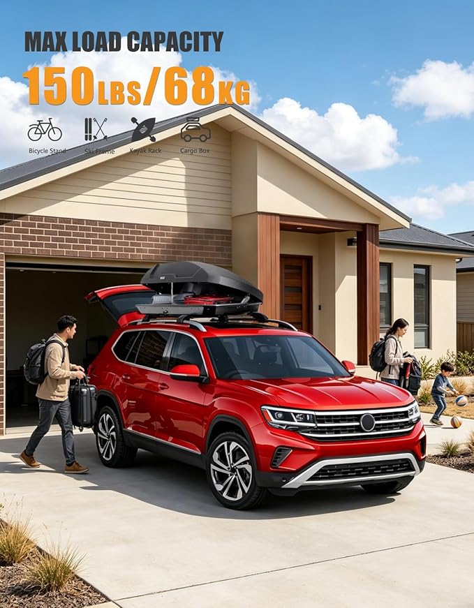 KINGGERI Roof Rack Cross Bars Fit for Volkswagen Atlas 2017-2026, Aluminum Roof Rails Crossbars Rooftop Cargo Carrier Bag Luggage Rails Skiboard Bike Black Accessories