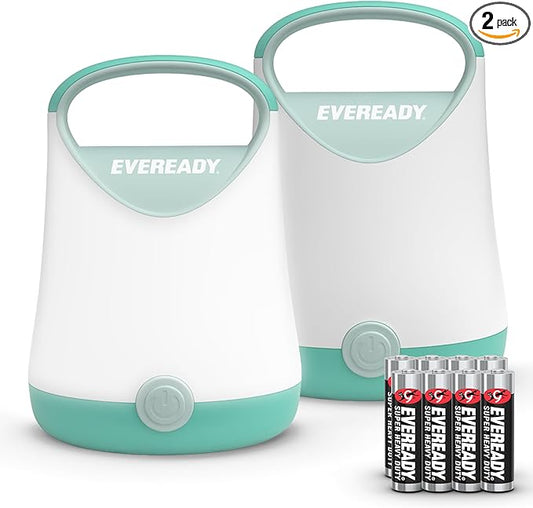 Eveready LED Camping Lantern X-250 (2-Pack), Super Bright Tent Lights, Rugged Water Resistant LED Lanterns, 100 Hour Run-time (Batteries Included), Teal