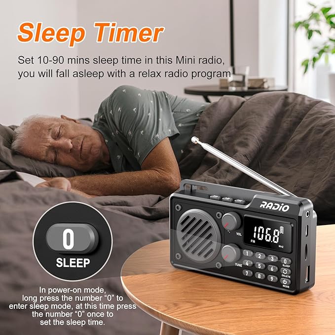 Portable Radio AM FM 1500mAh Rechargeable with Best Reception, Transistor shortwave Radio Wireless Bluetooth Speaker, with Large LCD Screen, Support TF Card U Disk, Earphone, Sleep Timer (Black)