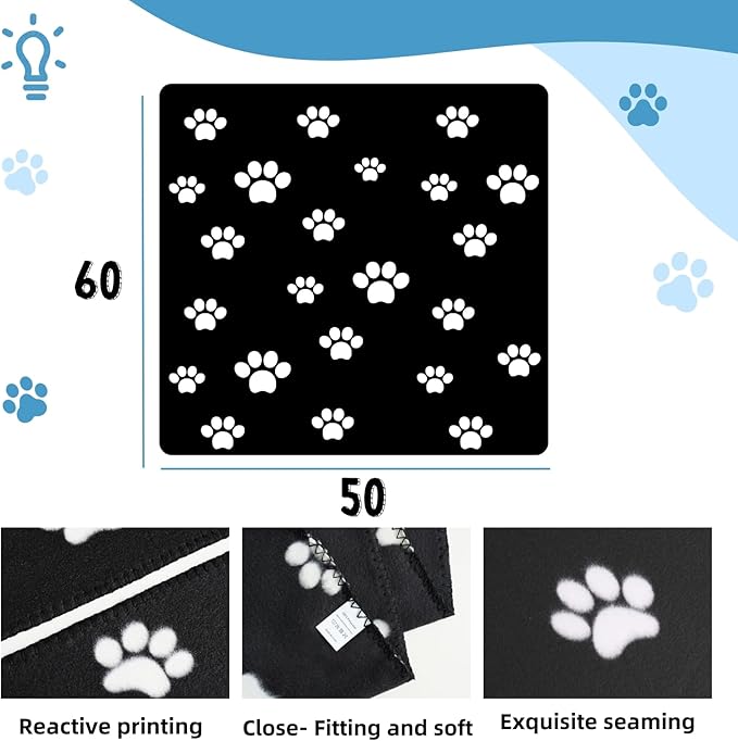 ZYFZCYBL Fleece Throw Blankets Lightweight Warm Soft Cozy Pet-Friendly Bulk Fleece Throw Blanket Solid for Home Bed, Sofa，Office,Gifts, Couch (Pack of 6-50 x 60 inch，Black White Paw Print)