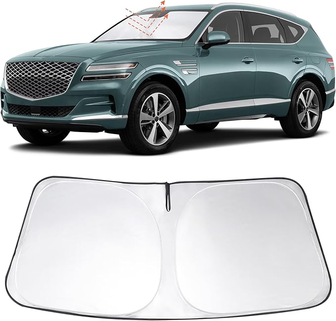 Windshield Sun Shade Custom Fit 2021 2022 2023 2024 2025 2026 Genesis GV80 Accessories Foldable Sunshade Sun Blocker Front Window Shades Covers Keeps Car Cooler