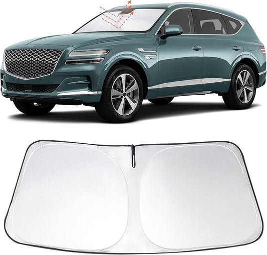 Windshield Sun Shade Custom Fit 2021 2022 2023 2024 2025 2026 Genesis GV80 Accessories Foldable Sunshade Sun Blocker Front Window Shades Covers Keeps Car Cooler