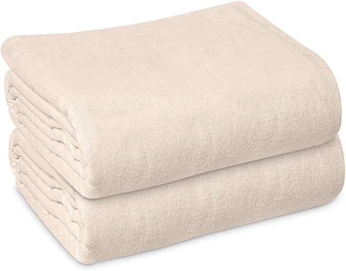 Linteum Textile Cotton Blended Hospital Patient Bath Blanket, Bed Bath Sheet, Twin Blanket Lightweight Thermal Utility Blankets (2-Pack, 70x90 in, 1.4 lb.) Unbleached