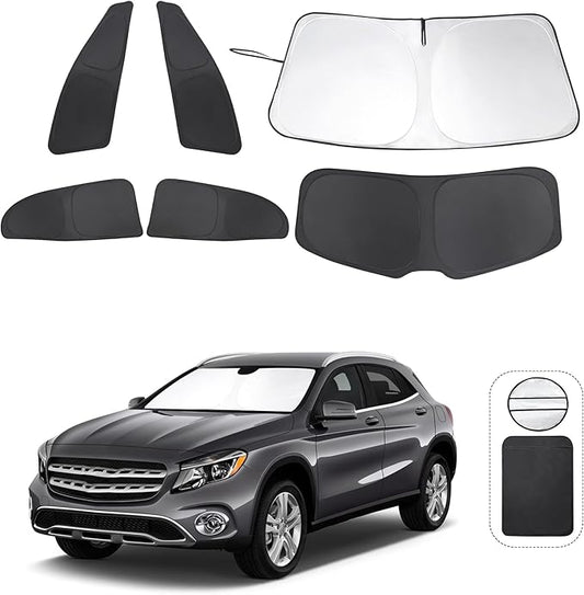 6PCS Windshield Sun Shade Custom Fit for 2015-2020 Mercedes Benz GLA Accessories Foldable Sunshade Side Rear Window Shade Cover Full Set Privacy Protection Keeps Car Cool
