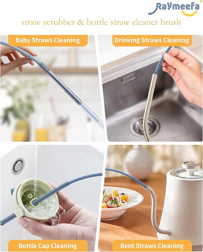 Straw Cleaner Brush Set - Raymeefa Scratch-Free Detail Cleaning for Reusable Straws & Tumblers (Blue)