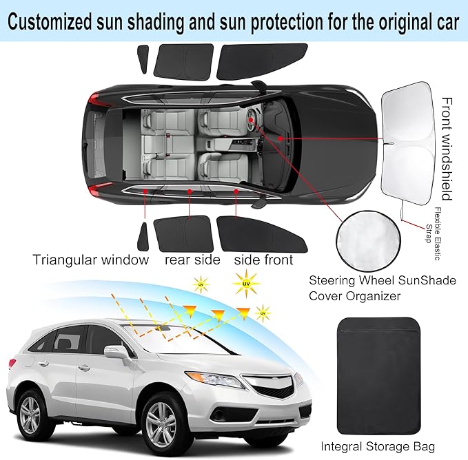 7PCS Windshield Sun Shade Custom Fit for 2013-2018 Acura RDX Accessories Foldable Sunshade Side Rear Window Shade Cover Full Set Privacy Protection