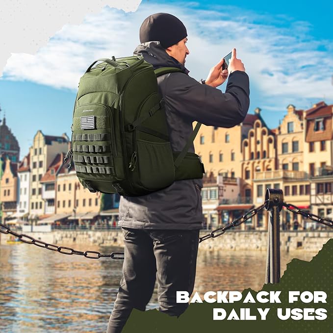 Maelstrom Tactical Backpack for Men, Water Resistant 40L Military Backpack, for Hiking, Camping, Gym with Molle System (Army Green)