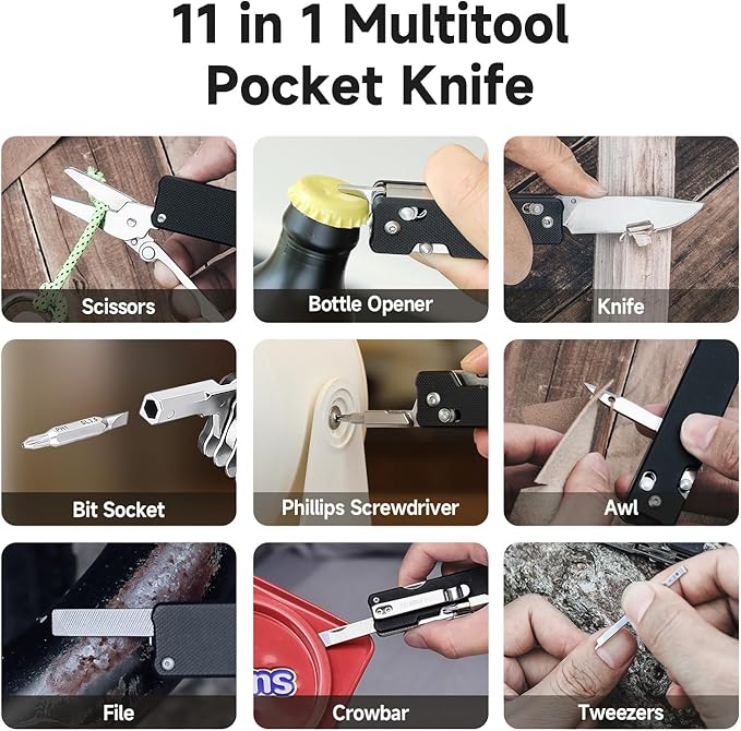 NexTool Knight K30 Multitool,11-in-1 Pocket Knife Multi tool with Axis Lock,Serrated Scissors,Tweezers,Awl,4mm 10-in-1 Bit Set for DIY、Repairs、Gifts