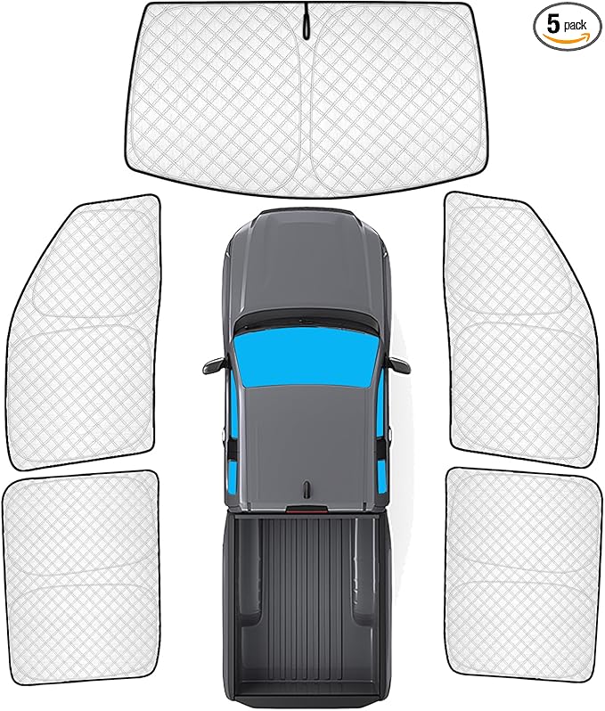 KMF 5pcs Thicken Sun Shades for Nissan Frontier 2022-2025 2026 Accessories, Full Car Window Covers Sunshade for Windshield Side Rear, UV Block and Blackout Privacy for Car Camping Outdoor