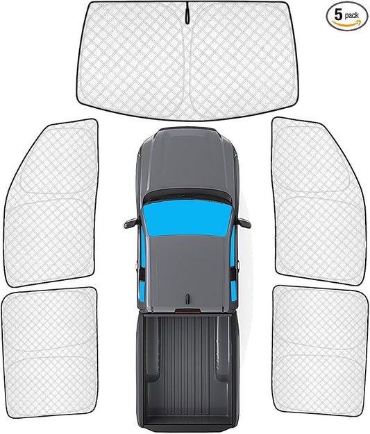 KMF 5pcs Thicken Sun Shades for Nissan Frontier 2022-2025 2026 Accessories, Full Car Window Covers Sunshade for Windshield Side Rear, UV Block and Blackout Privacy for Car Camping Outdoor