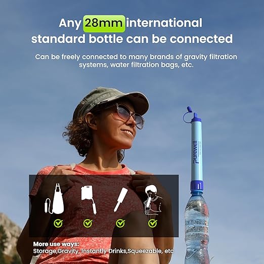 Purewell Outdoor Water Personal Water Filtration Straw Emergency Survival Gear Water Purifier for Camping Hiking Climbing Backpacking(2PCS)
